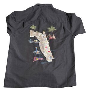 Kaylua Bay Embroidered State Of Florida Button Up Shirt‎ Men Size L Black Resort